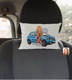 BK Gift Kişiye Özel Plakalı Kadın Opel Mokka Karikatürlü Dikdörtgen Araç Koltuk Yastığı-2
