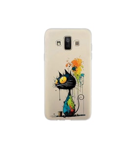 Samsung Galaxy J7 Duo ile Uyumlu Splash Kedi Tasarımlı Şeffaf Silikon Kılıf