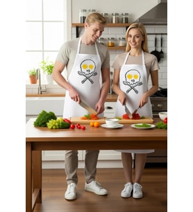Erkek Unisex Aşçı Önlüğü Kuru Kafa Baskılı Mutfak Sanatçısı Motifli Rahat Kesim Günlük Modern Şık