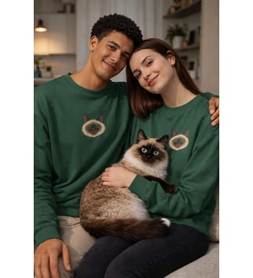 Ragdoll Kedi Desenli Sevgili Sweatshirt – Unisex Çift Kombini (Koyu Yeşil)