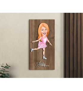 BK Gift Kişiye Özel Buz Pateni Karikatürlü Kabartma Figürlü Ahşap Tablo-1, Arkadaşa Hediye, Sevgiliye Hediye, Duvar Dekoru