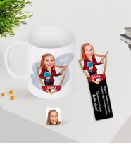 BK Gift Kişiye Özel Kadın Öğretmen Karikatürlü Kupa Bardak ve Ahşap Kitap Ayracı-3