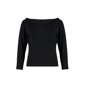 Moda Büyük Beden Carmen Yaka Örme Fit Düz Desen Casual Günlük Regular Uzun Kol Bluz (Siyah)