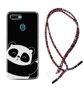 Oppo A5S A15 A16 A54 A55 A73 A74 Kılıf Boyun Asklı Rasta Silikon Bay Bay Panda 1784