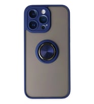 Durukar® iPhone 14 Pro Max Kılıf Montreal Yüzüklü Silikon Kapak - Lacivert