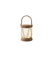 Rustik Halatlı Cam Fener 20x10 cm – Pilli Peri Ledli Askılı Balkon & Bahçe Lambası