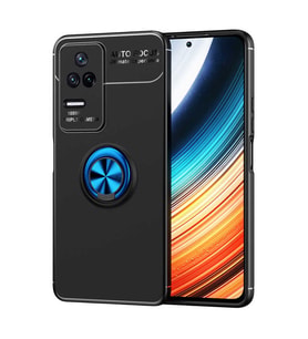 Xiaomi Poco F4 Kılıf Zore Ravel Yüzüklü Silikon Kılıf (Siyah-Mavi)