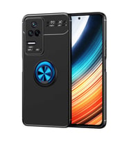 Xiaomi Poco F4 Kılıf Zore Ravel Yüzüklü Silikon Kılıf (Siyah-Mavi)