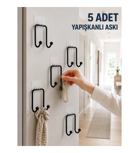 Mey İthalat® 5 Adet Yapışkanlı Duvar Askısı Çok Amaçlı Pratik Askılık Seti