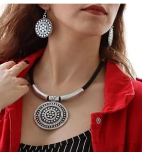 Gümüş Takı seti gerçek deri detaylı 4lü Antik vintage Daire model