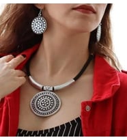 Gümüş Takı seti gerçek deri detaylı 4lü Antik vintage Daire model