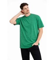Erkek Asit Yıkama Bisiklet Yaka Kısa Kollu Oversize T-Shirt Tişört - Yeşil