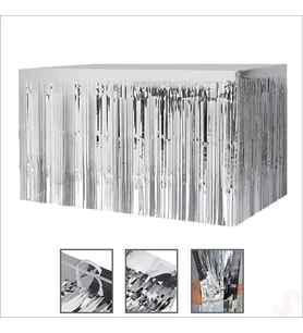 Parlak Saçaklı Işıltılı Masa Eteği 75cm x 275cm - Gümüş (STD)