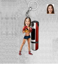 Kişiye Özel Kick Boks Kadın Ahşap Anahtarlık-1