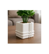 Alvera Square Planter – 3D Baskı Izgara Desenli Küp Saksı-Beyaz