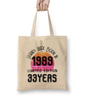 1989 Birthday Gift - Made, Born in 1989 Gift - 33th Year Old Birthday Gift Vintage Style Bez Çanta Uzun Saplı