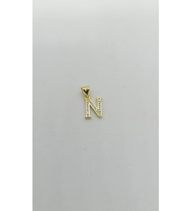 Minimal N Harf Taşlı Gold Kolye Ucu