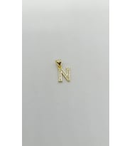 Minimal N Harf Taşlı Gold Kolye Ucu