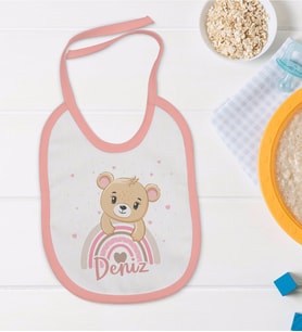 BK Kids Kişiye Özel Pembe Bebek Mama Önlüğü - Model 119