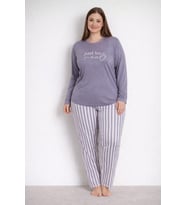 Kadın 20155 Büyük Beden Uzun Kol Milan Pijama Takımı