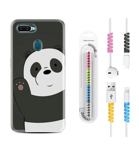 Oppo A5S A15 A16 A54 A55 A73 A74 Kılıf Kablo Koruma Spiral Silikon Hello Panda 1709