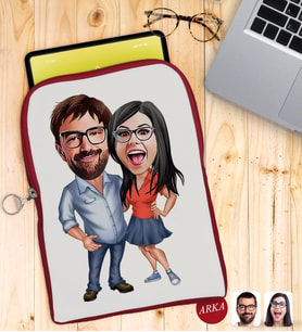 BK Gift Kişiye Özel Sevgililer Karikatürlü Taşınabilir Koruyucu Tablet Kılıfı & Organizer Çanta - Kırmızı-105