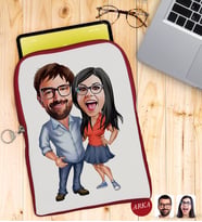 BK Gift Kişiye Özel Sevgililer Karikatürlü Taşınabilir Koruyucu Tablet Kılıfı & Organizer Çanta - Kırmızı-105