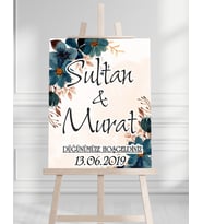 Söz Nişan Düğün İçin 50x70 Karşılama Panosu - Pastel Çiçek Tasarımlı