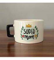Super Mom Yazı Baskılı Siyah Kulplu C Fincan