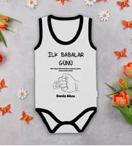 BK Kids Kişiye Özel İlk Babalar Günü Siyah Biyeli Askılı Sıfır Kol Bebek Body Zıbın, Yeni Doğan Bebek Hediyesi