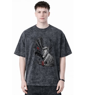 Berserk Guts Anime Baskılı Unisex Oversize Eskitme Yıkamalı Tişört