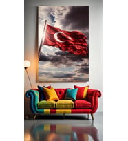 GÖKYÜZÜNDE SÜZÜLEN TÜRK BAYRAĞI Ev Duvar Salon Güzellik Salonu Ofis Dükkan Dekarasyon Kanvas Tablo (Çok Renkli)