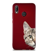Huawei P20 Lite Soft Premier Kapak Catface Tasarımlı Silikon Kılıf - Mürdüm (Şeffaf)