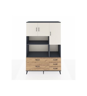 Hyperion Dolap 8 Raflı 5 Çekmeceli 3 Kapaklı 132x44x195 Antrasit-Aytaşı/Çam