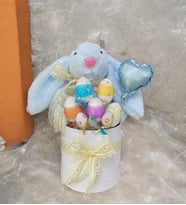 SOLE Premium Paskalya Temalı 45 cm Mavi Bunny Tavşan Hediye Kutusu - Dekoratif Yumurta ve Kalp Balon Detaylı