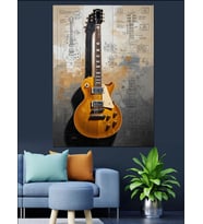 Elektro Gitar Teknik Çizim Planı Dekoratif Kanvas - Mdf Ahşap Tablo