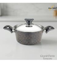 ARZU ÇELİK 18 Cm Granit Derin Tencere Çelik Kapak - Siyah