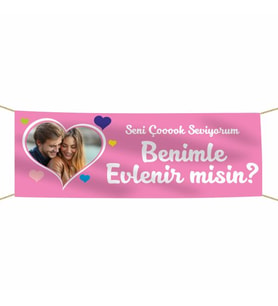 Kişiye Özel Resimli Benimle Evlenir misin? Kumaş Pankart