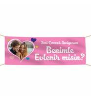 Kişiye Özel Resimli Benimle Evlenir misin? Kumaş Pankart