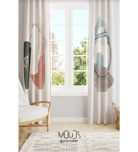 Soft Oval Desenli Süet Oturma Odası Salon Fon Perde Baskılı Ekstrafor Büzgü 2 Kanat PRD-1111