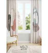 Soft Oval Desenli Süet Oturma Odası Salon Fon Perde Baskılı Ekstrafor Büzgü 2 Kanat PRD-1111
