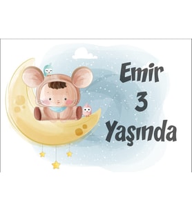Ay ve Çocuk Temalı Doğum Günü Afişi 35X50 cm