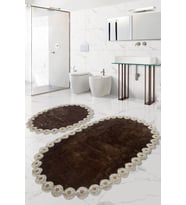 Gülruba Oval Kahve Çeyizlik Dantelli 2'li Banyo Paspası Seti Kaymaz Tabanlı  (Kahverengi)