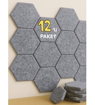 Beylini 12'li Akustik Panel Keçe Kendinden Yapışkanlı Duvar Kaplama Ses Isı Yalıtım Duvar Kaplama 26x30 CM (Gri)