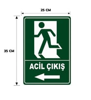 Sol Yöne Acil Çıkış Levhası, 25x35, 20x30 (A4), 30x42 (A3) Cm Boyut Seçenekleriyle Dekota Kişiselleştiirlebilir Levha + Yapışkan Bant