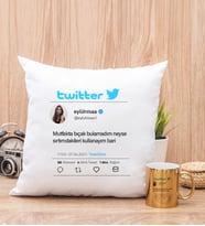 Kişiye Özel Twitter Tasarım Fotoğraflı Kare Yastık ve Gold Kupa