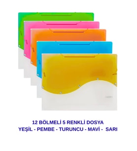 S Seri Lastikli 12 Bölmeli Dosya 5 Renk