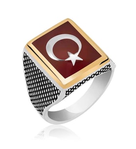 Gümüş Türk Bayrağı Yüzük