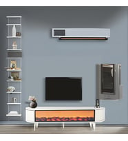 Talia Şömineli Tv Sehpası Beyaz Gümüş Mebran Bluetooth Hoparlörlü 7 Renk Efektli 160x40x50 Cm