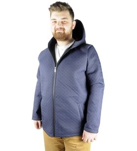 Mode XL Büyük Beden Erkek Mont Kapsonlu Zippered Diamond Line 21087 Mavi
